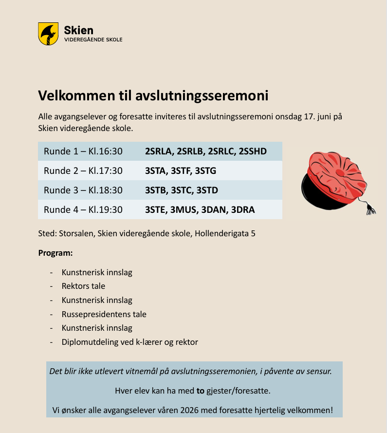 Informasjon om avslutningsseremonien