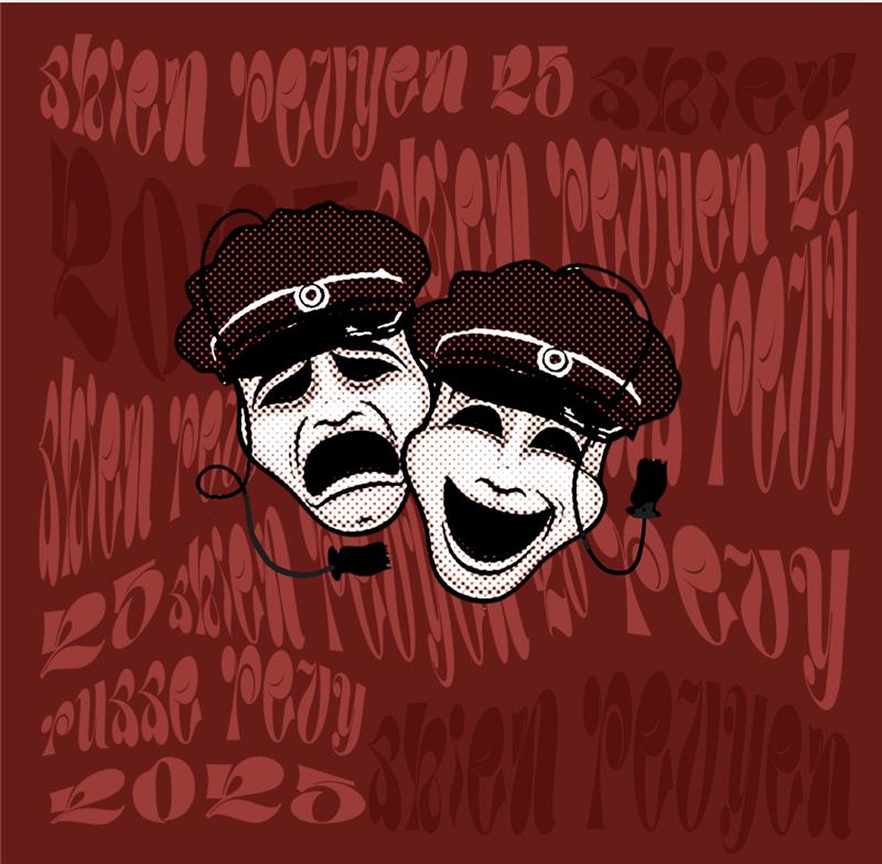 Plakat for russerevyen med teksten "Skien revyen: et siste glass"