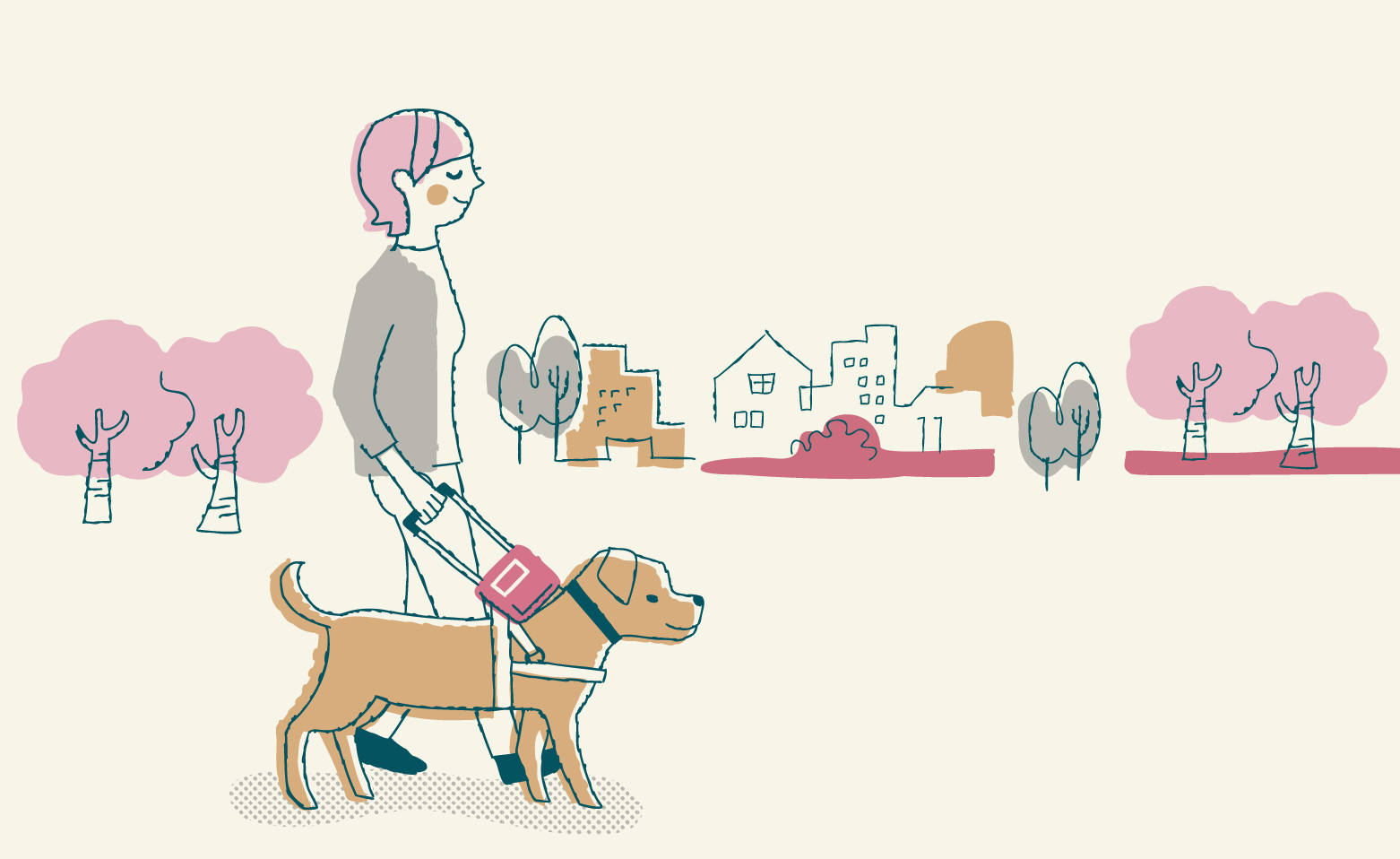 Tegning av dame med førerhund