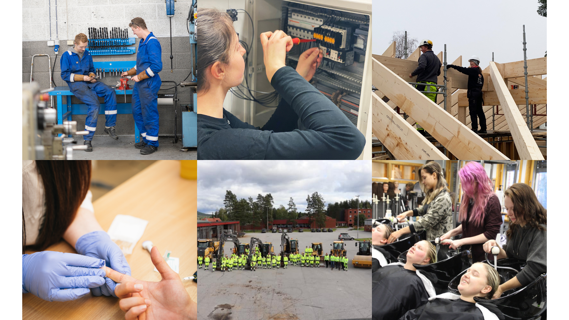 bilde fra hver av avdelingene på Nome vgs. avd. Lunde.